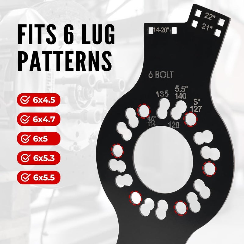 Atesilor 6-Lug Wheel Fitment Tool, Wheel Offset & Backspacing Measuring Tool, Simulates 14-22" Rim Diameter, 8-14" Tire Width, 2.5-11.5" Sidewall, 3-12" Clearance - Image 3